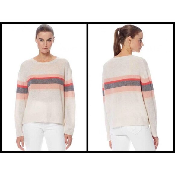 💕360 CASHMERE💕 Christina Central Stripe Knit Sweater Chalk Medium M NWT - Picture 1 of 13